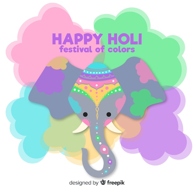 Free Vector cute elephant holi fesival background