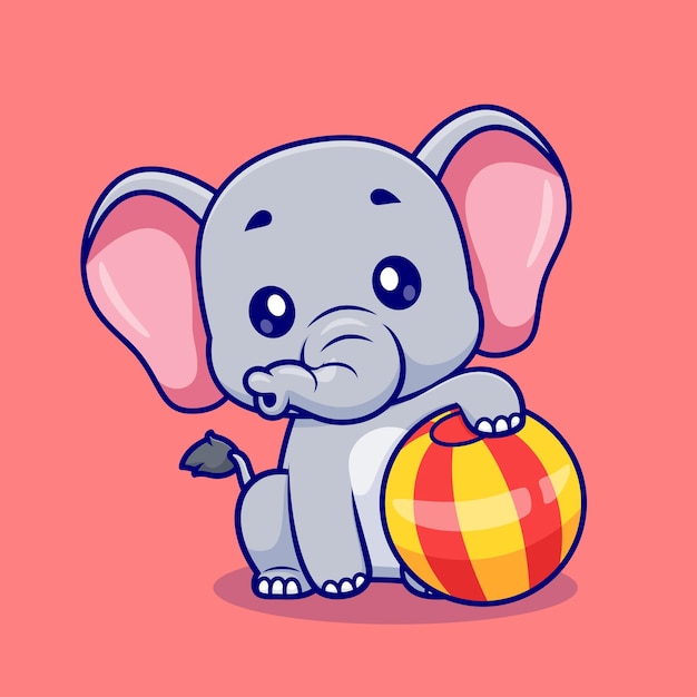 Cute Elephant Playing Ball Circus Cartoon Vector Icon Illustration Animal Sport Icon Isolated Flat