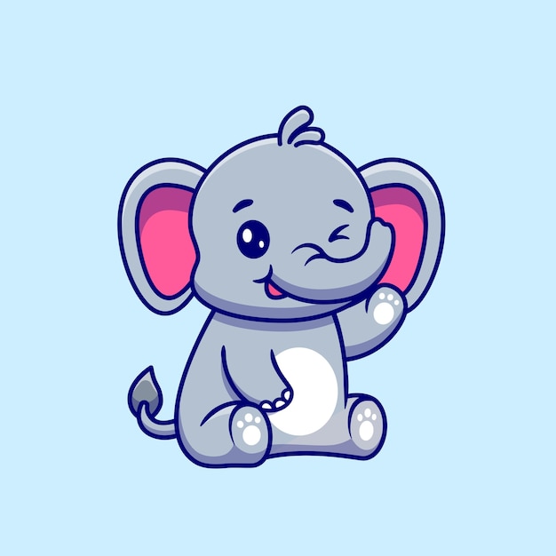 Free vector cute elephant sitting and waving hand cartoon vector icon illustration.