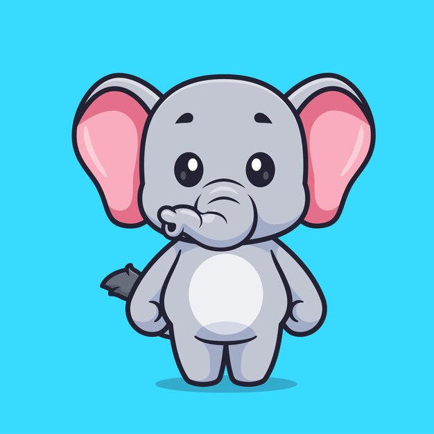 Cute Elephant Standing Cartoon Vector Icon Illustration Animal Nature Icon Isolated Flat Vector