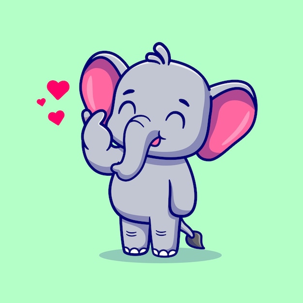 Cute Elephant With love Sign Hand Cartoon Vector Icon Illustration. Animal Nature Icon Concept Isolated Premium Vector. Flat Cartoon Style