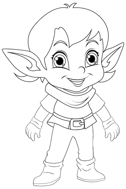 Free Vector cute elf cartoon character outline for colouring