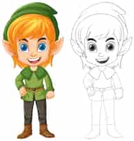 Free vector cute elf cartoon isolated doodle outline