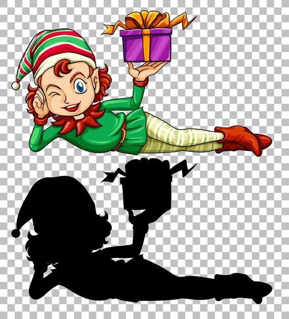 Cute elf and present box