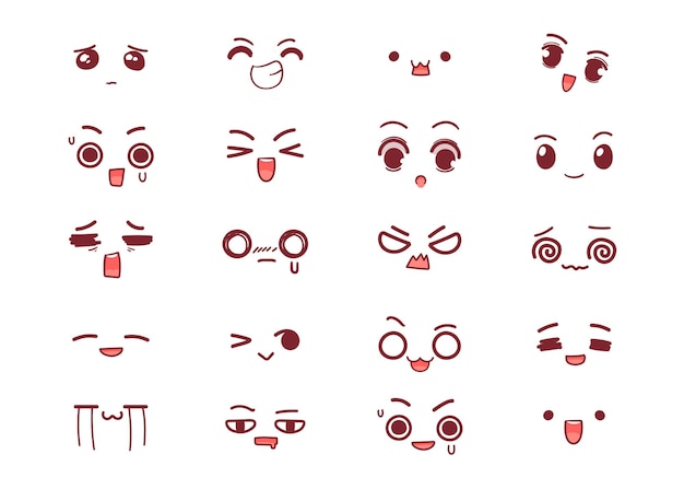 Cute face expressions set hand drawn cartoon art illustration