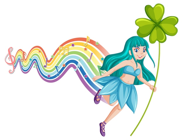 Cute fairy cartoon character with rainbow wave