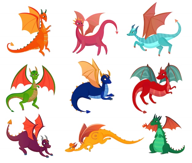 Free Vector cute fairy dragons set