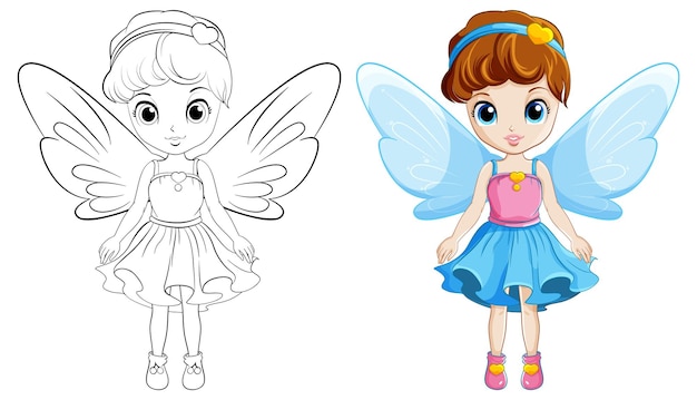 Free vector cute fairy girl for coloring