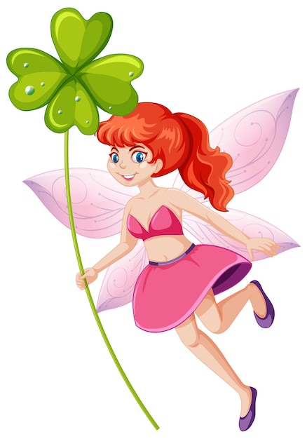 Free Vector cute fairy holding a lucky clover cartoon character