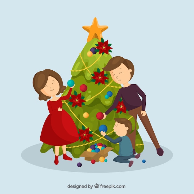 Cute family scene with christmas tree