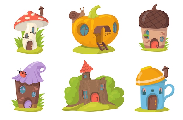 Free Vector cute fantasy houses flat set