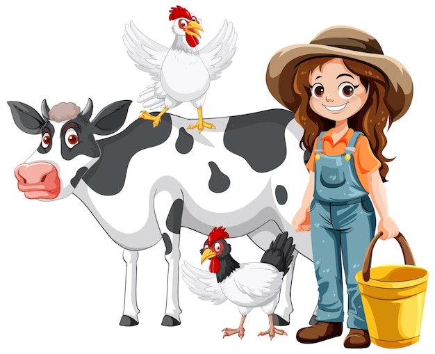 Free Vector cute farmer woman cartoon character