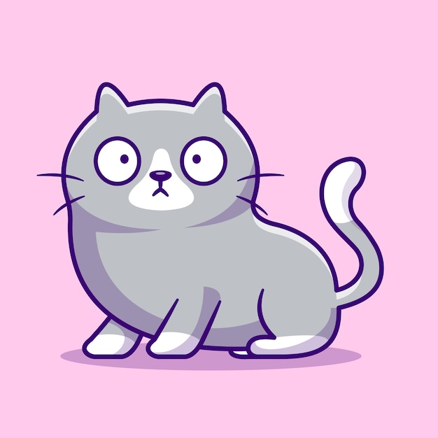 Cute Fat Cat Shocked Cartoon Vector Icon Illustration. Animal Nature Icon Concept Isolated Premium V