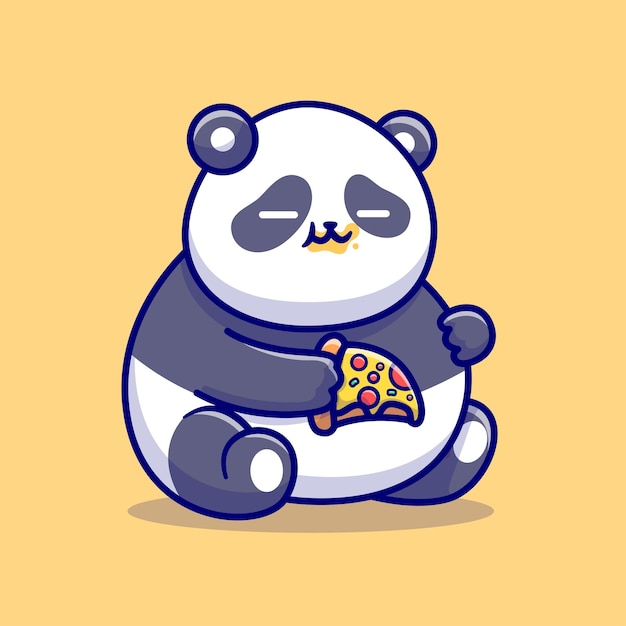 Cute Fat Panda Eating Pizza Cartoon Vector Icon Illustration Animal Food Icon Concept Isolated Flat