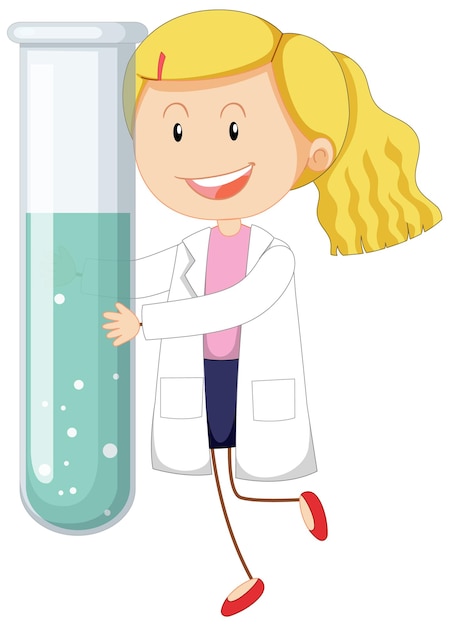 Cute Female Scientist Cartoon Character Holding Test Tube