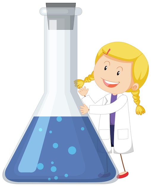 Free vector cute female scientist cartoon character in lab gown