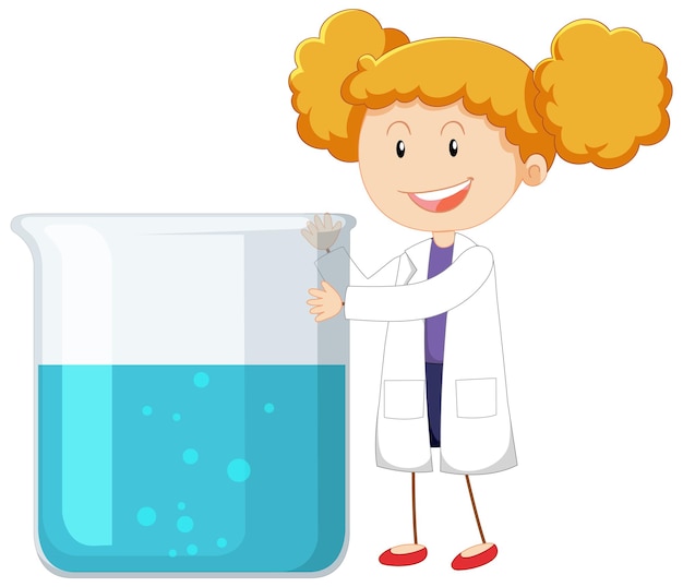 Cute Female Scientist Cartoon Character with Beaker