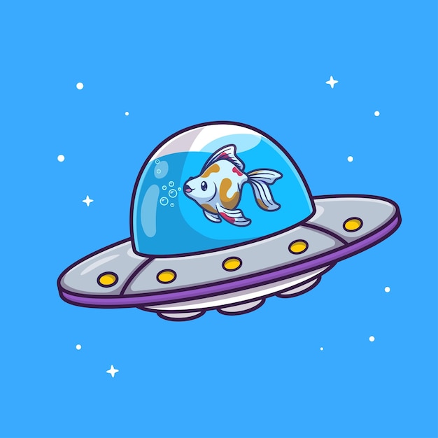 Free Vector cute fish in ufo flying cartoon vector icon illustration animal science icon isolated flat vector