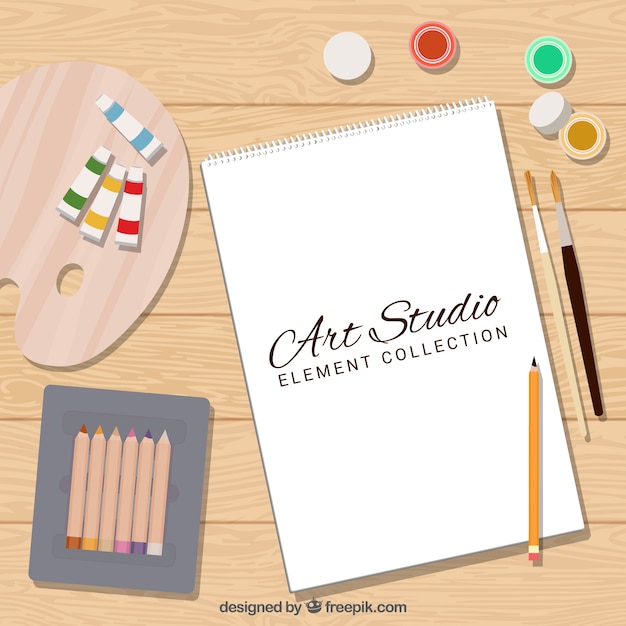 Cute flat collection of art materials