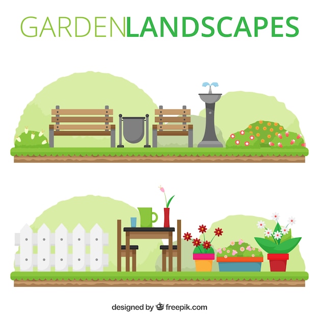 Free Vector cute flat garden landscapes