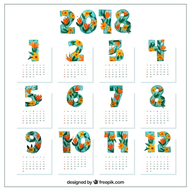 Cute floral 2018 calendar