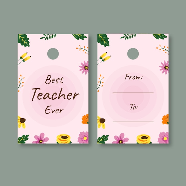 Free Vector cute floral best teacher ever gift tag template