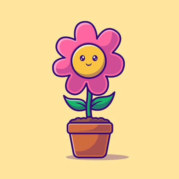 Free Vector cute flower in pot cartoon vector icon illustration nature object icon concept isolated flat vector