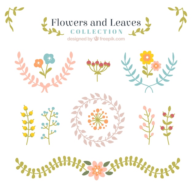 Cute flowers and leaves pack