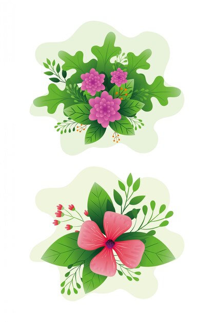 Cute flowers with branches and leafs