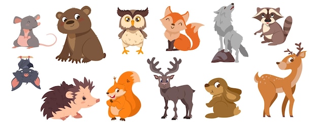 Cute forest animals and birds collection