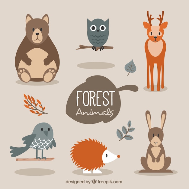 Free Vector cute forest animals in flat style