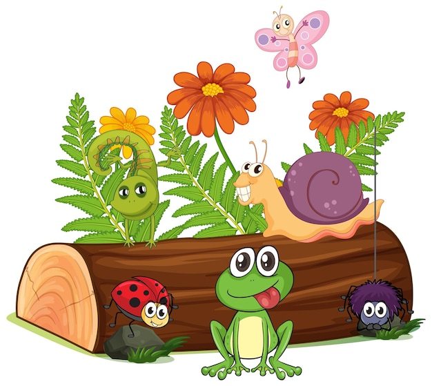 Free Vector cute forest animals on log