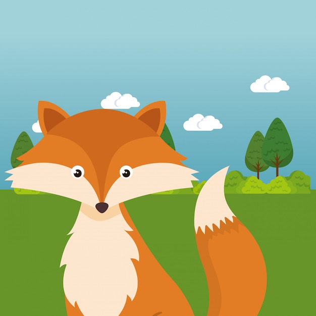 Free Vector cute fox in the field landscape character