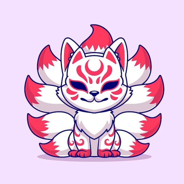 Free Vector cute fox kitsune sitting cartoon vector icon illustration animal holiday icon isolated flat vector