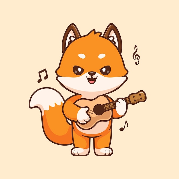 Free Vector cute fox playing guitar cartoon vector icon illustration. animal music icon concept isolated premium