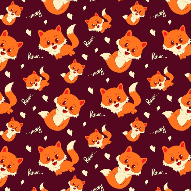 Cute Fox Seamless Pattern on Purple Background