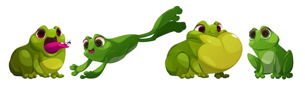 Free Vector cute frog cartoon character in different poses