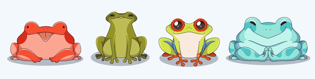 Free vector cute frog characters set isolated on white