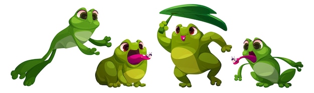 Free vector cute frog characters set isolated on white