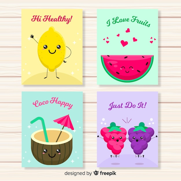 Free Vector cute fruit food card set