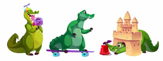 Free vector cute funny green alligator cartoon mascot