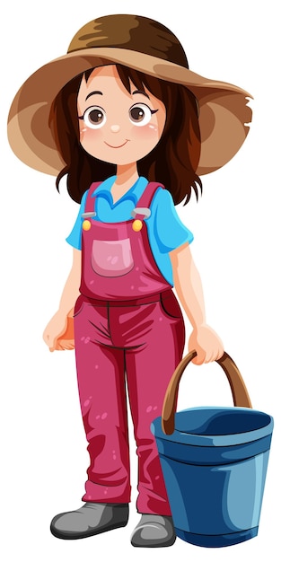 Cute gardener cartoon character with bucket