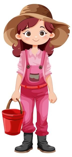 Free Vector cute gardener cartoon character with bucket