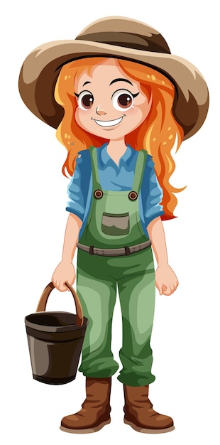 Free Vector cute gardener cartoon character with bucket