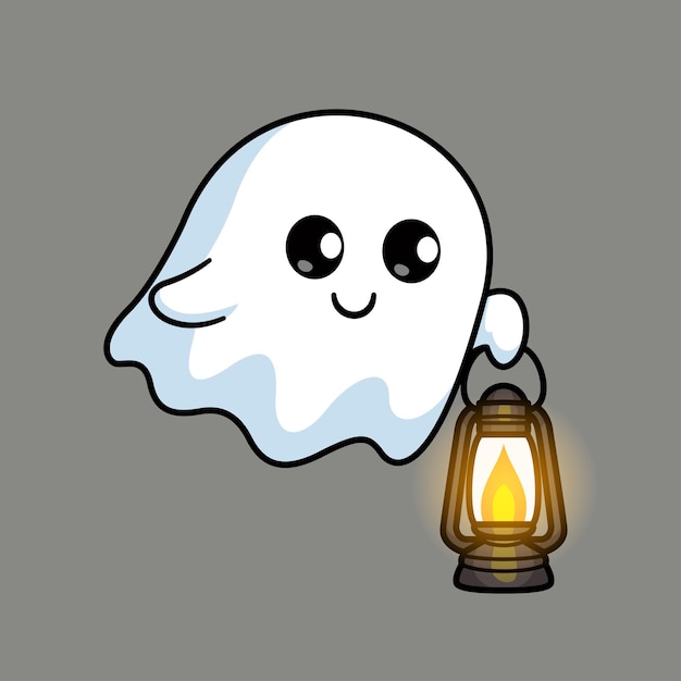 Free Vector cute ghost holding lantern cartoon vector icon illustration holiday haloween isolated flat vector