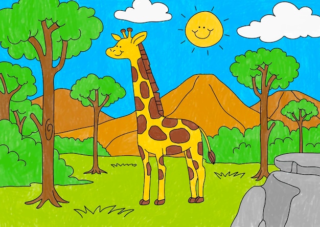 Free Vector cute giraffe illustration, editable kids coloring page vector