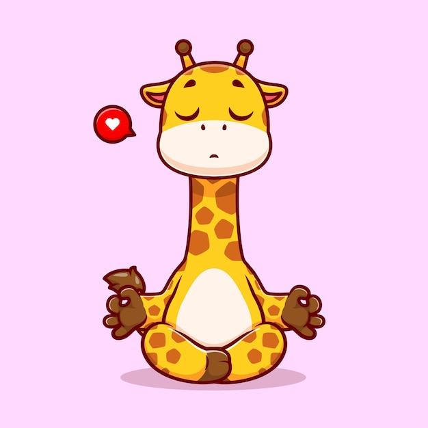 Free vector cute giraffe meditation yoga cartoon vector icon illustration animal sport icon concept isolated