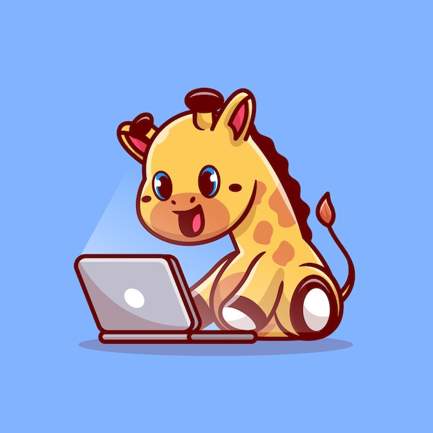 Cute Giraffe Working on Laptop