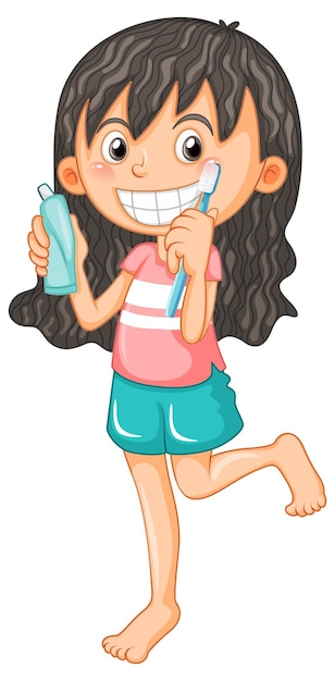 Free Vector cute girl cartoon character brushing teeth