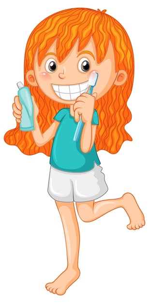 Free Vector cute girl cartoon character brushing teeth